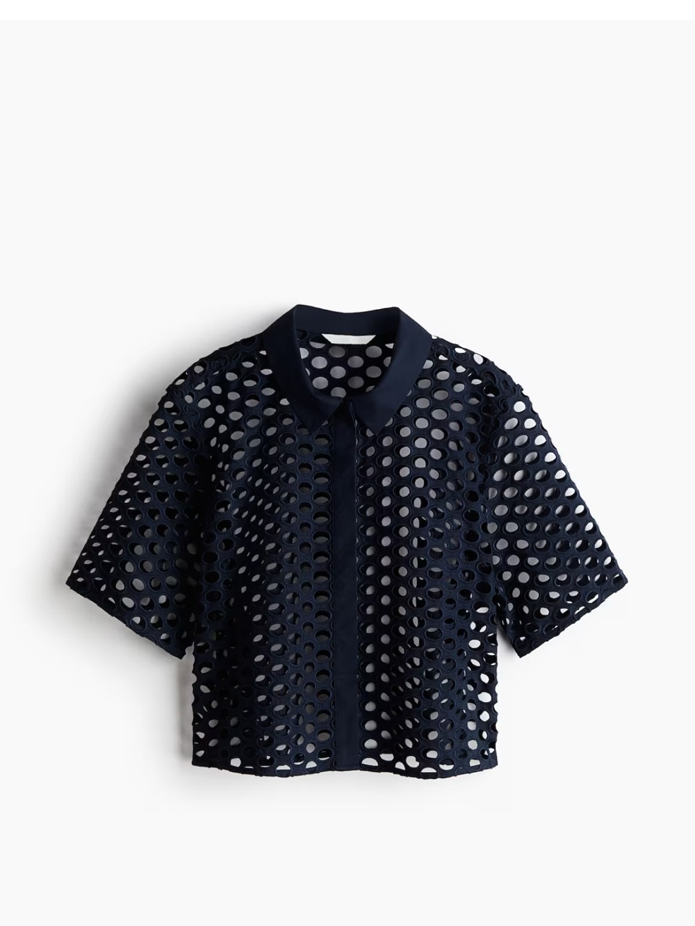 H&M Navy Eyelet Short-Sleeve Button-Down Shirt